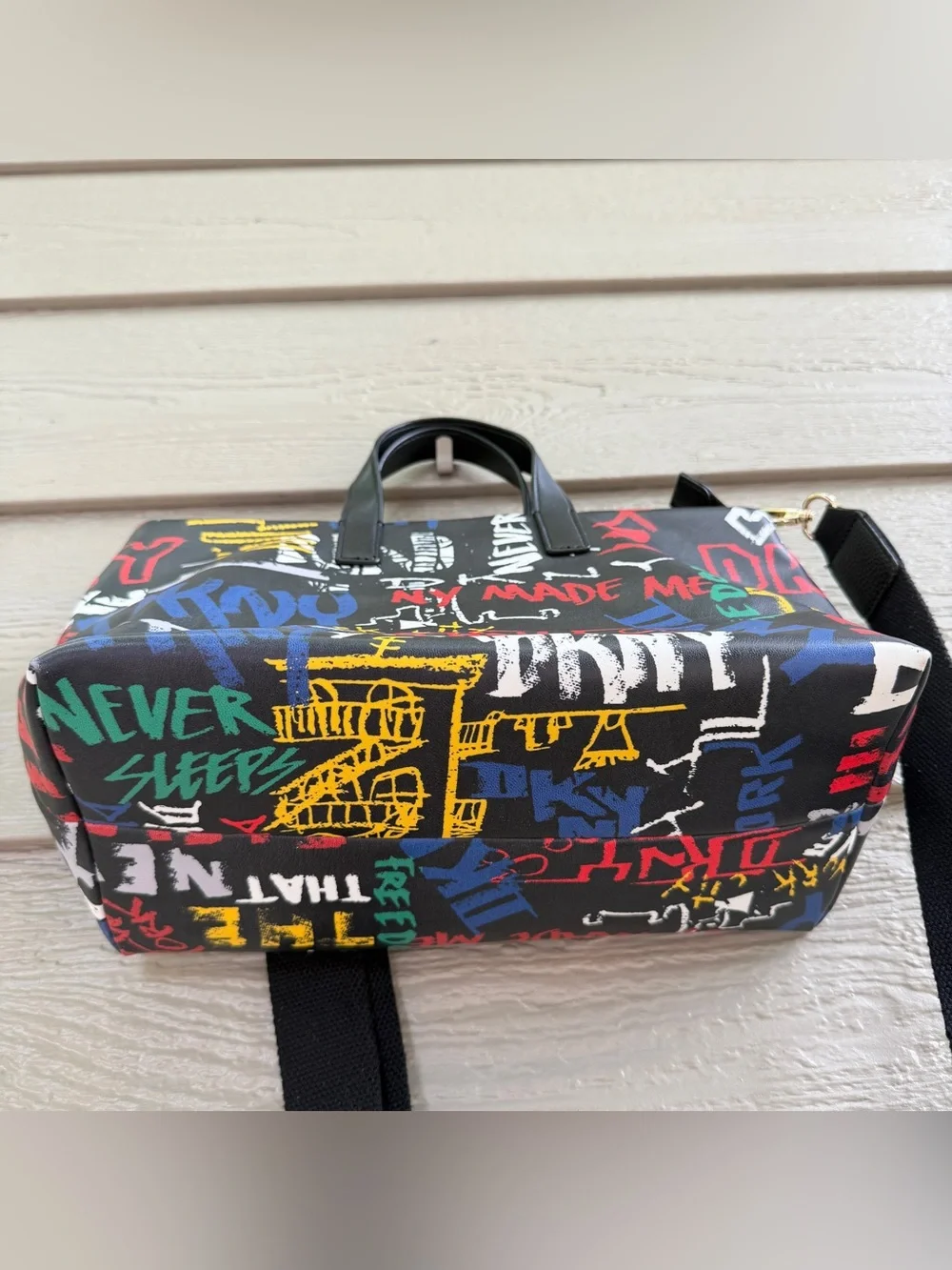 DKNY Graffiti Print Shoulder Bag Dual Handles New York Street Art Zip Crossbody